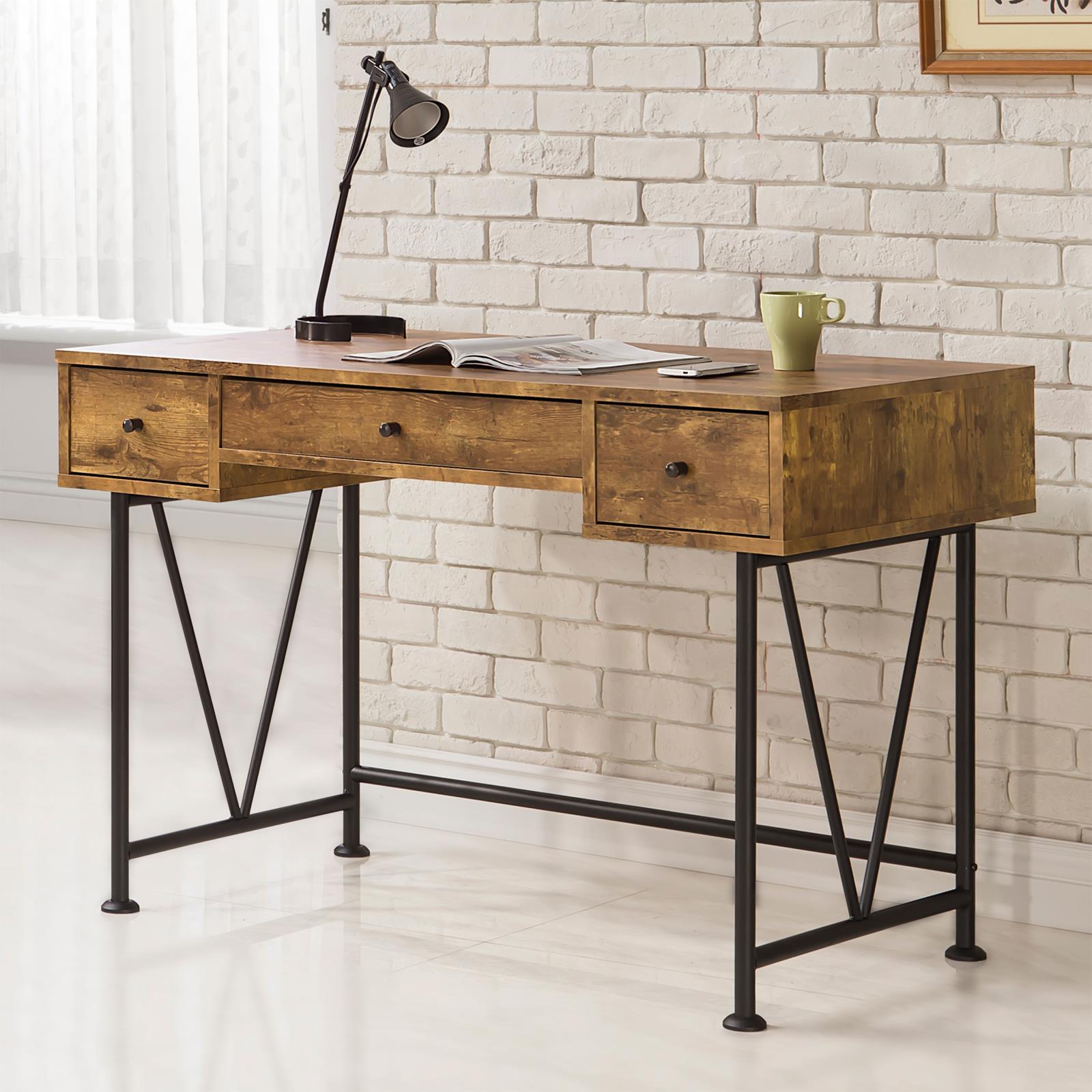 Analiese Antique Nutmeg/Black 3-Drawer Writing Desk - 801541 - Luna Furniture - Dallas Store