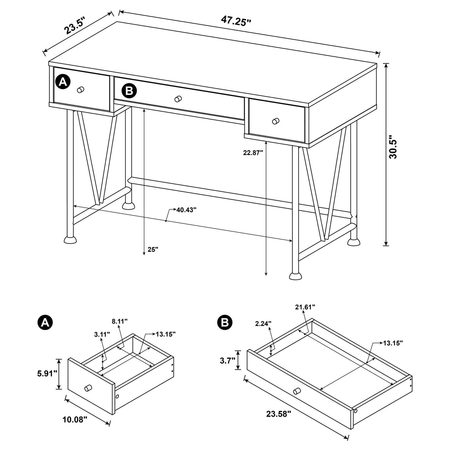 Analiese Antique Nutmeg/Black 3-Drawer Writing Desk - 801541 - Luna Furniture - Dallas Store