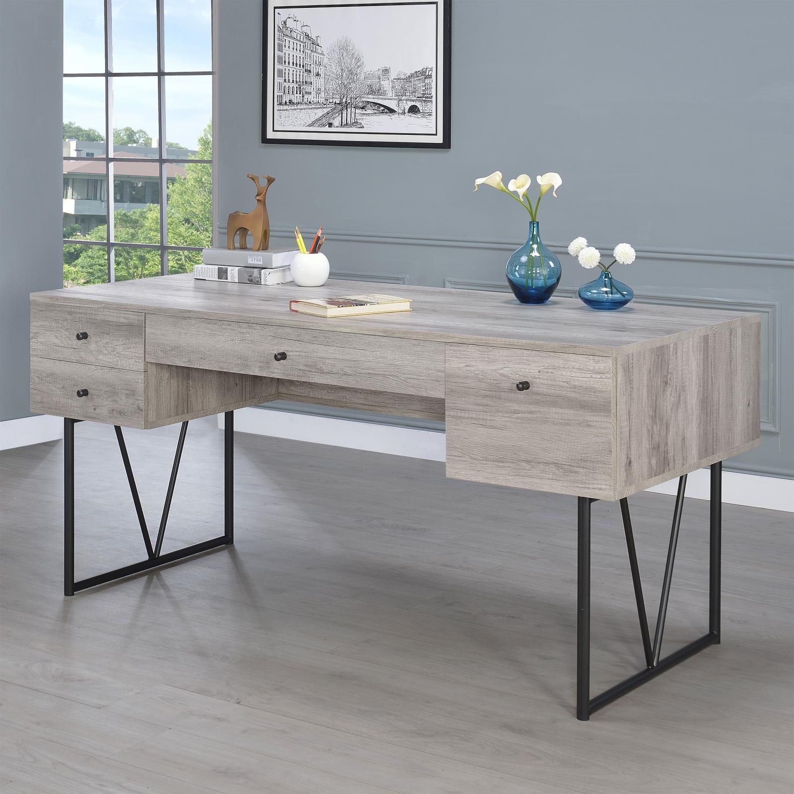 Analiese Gray Driftwood 4-Drawer Writing Desk - 801999 - Luna Furniture - Dallas Store