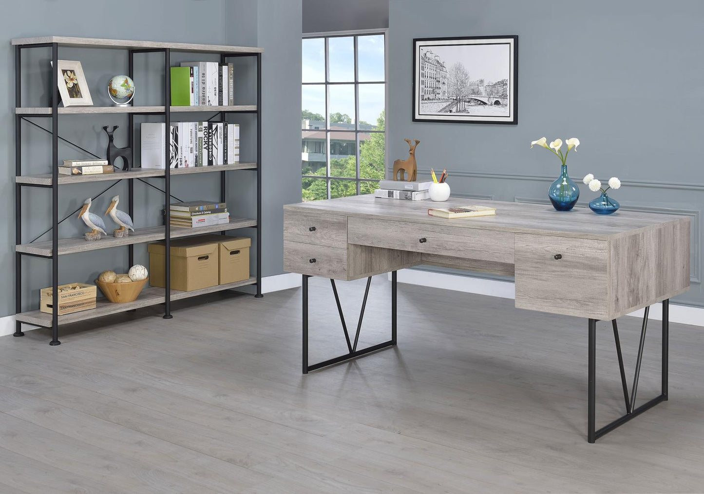 Analiese Gray Driftwood 4-Drawer Writing Desk - 801999 - Luna Furniture - Dallas Store