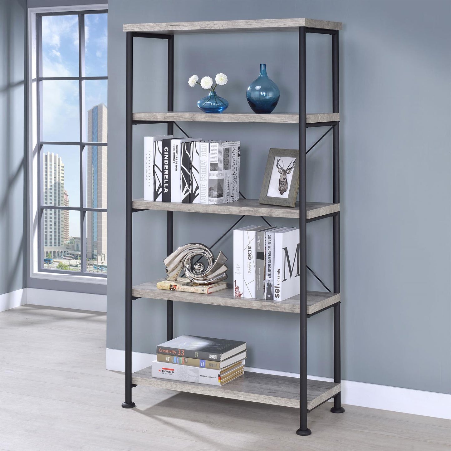 Analiese Gray Driftwood 4-Shelf Bookcase - 801546 - Luna Furniture - Dallas Store