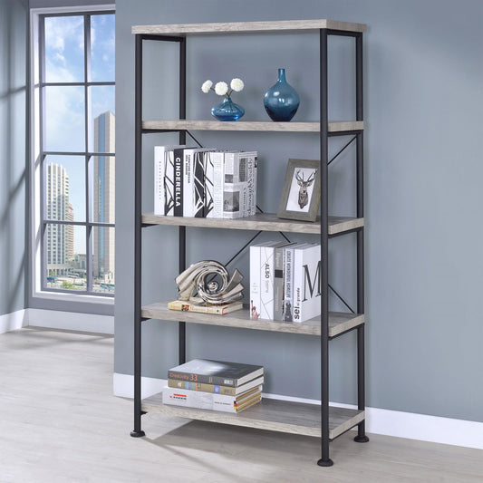 Analiese Gray Driftwood 4-Shelf Bookcase - 801546 - Luna Furniture - Dallas Store