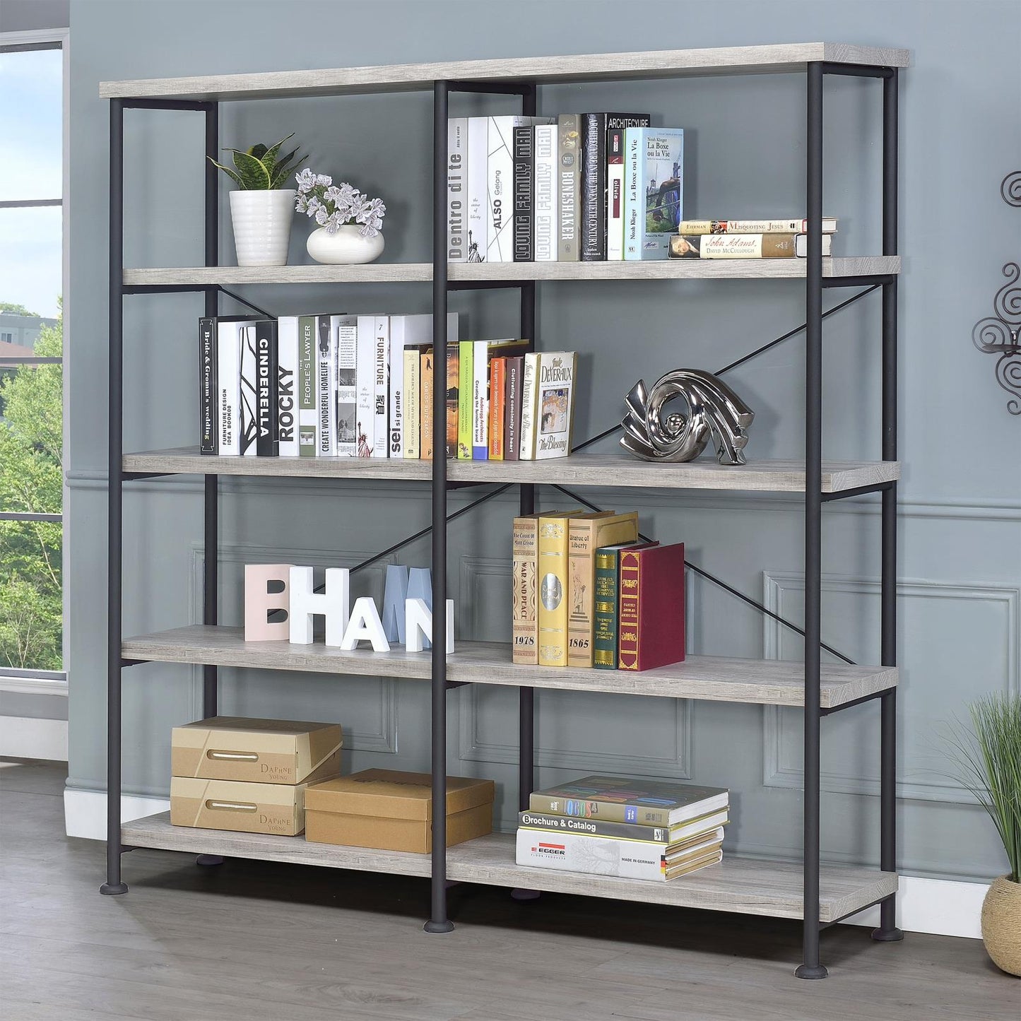 Analiese Gray Driftwood 4-Shelf Open Bookcase - 801544 - Luna Furniture - Dallas Store