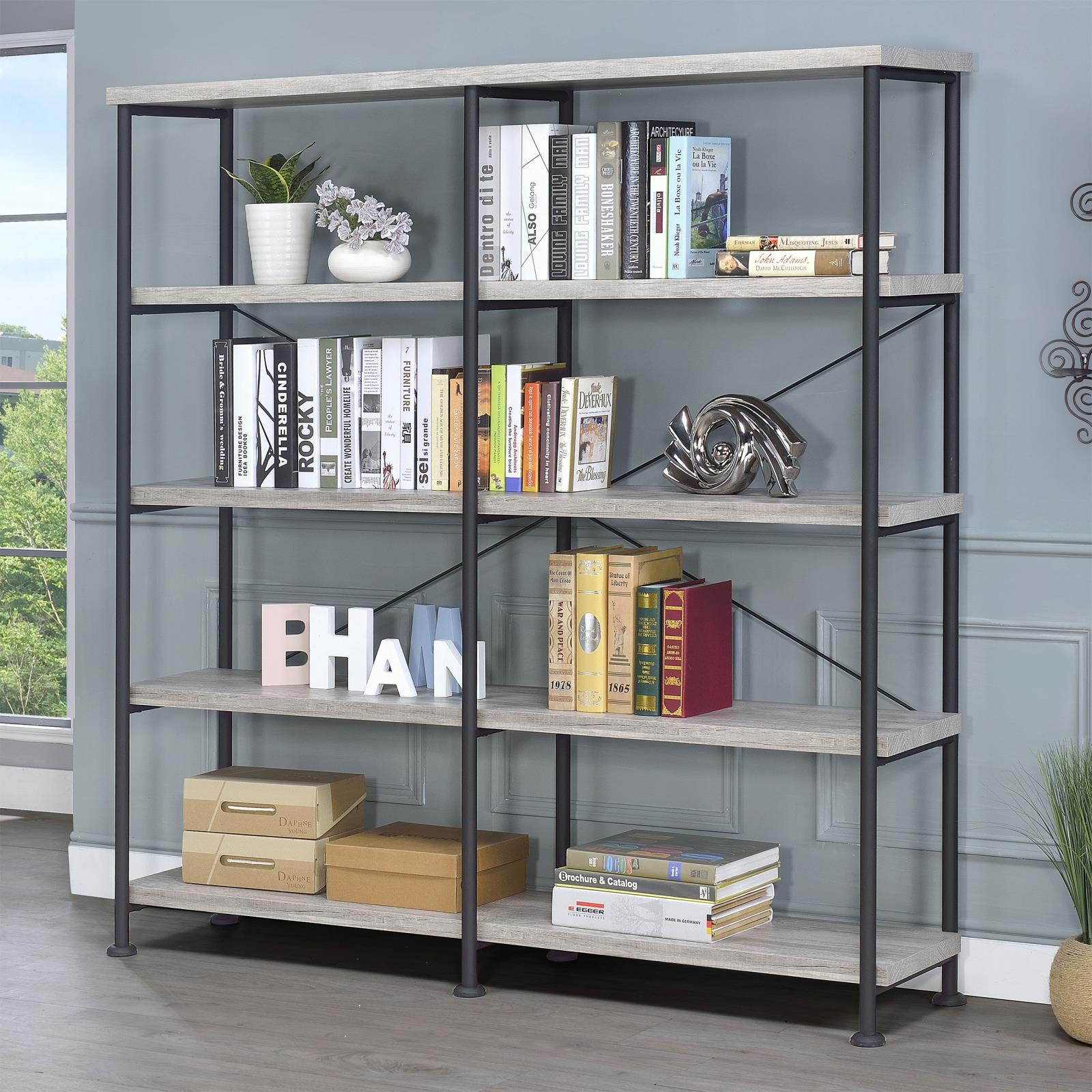 Analiese Gray Driftwood 4-Shelf Open Bookcase - 801544 - Luna Furniture - Dallas Store