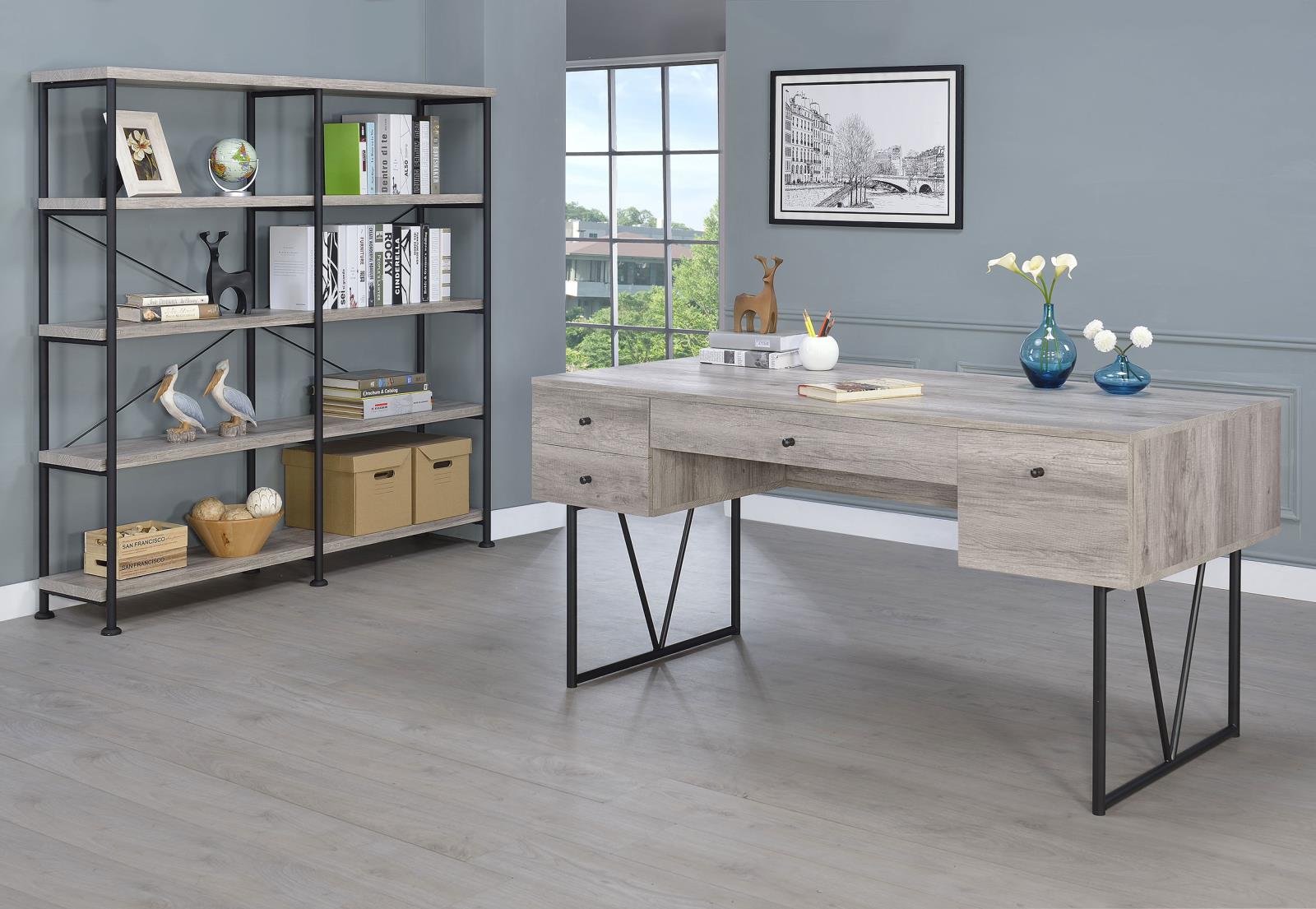 Analiese Gray Driftwood 4-Shelf Open Bookcase - 801544 - Luna Furniture - Dallas Store