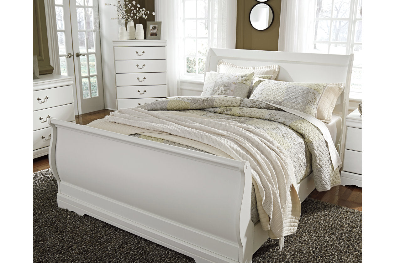 Anarasia White Queen Sleigh Bed - SET | B129-74 | B129-77 | B129-98 - Luna Furniture - Dallas Store