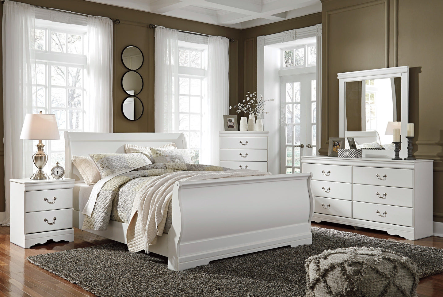 Anarasia White Sleigh Bedroom Set - SET | B129-74 | B129-77 | B129-98 | B129-31 | B129-92 - Luna Furniture - Dallas Store