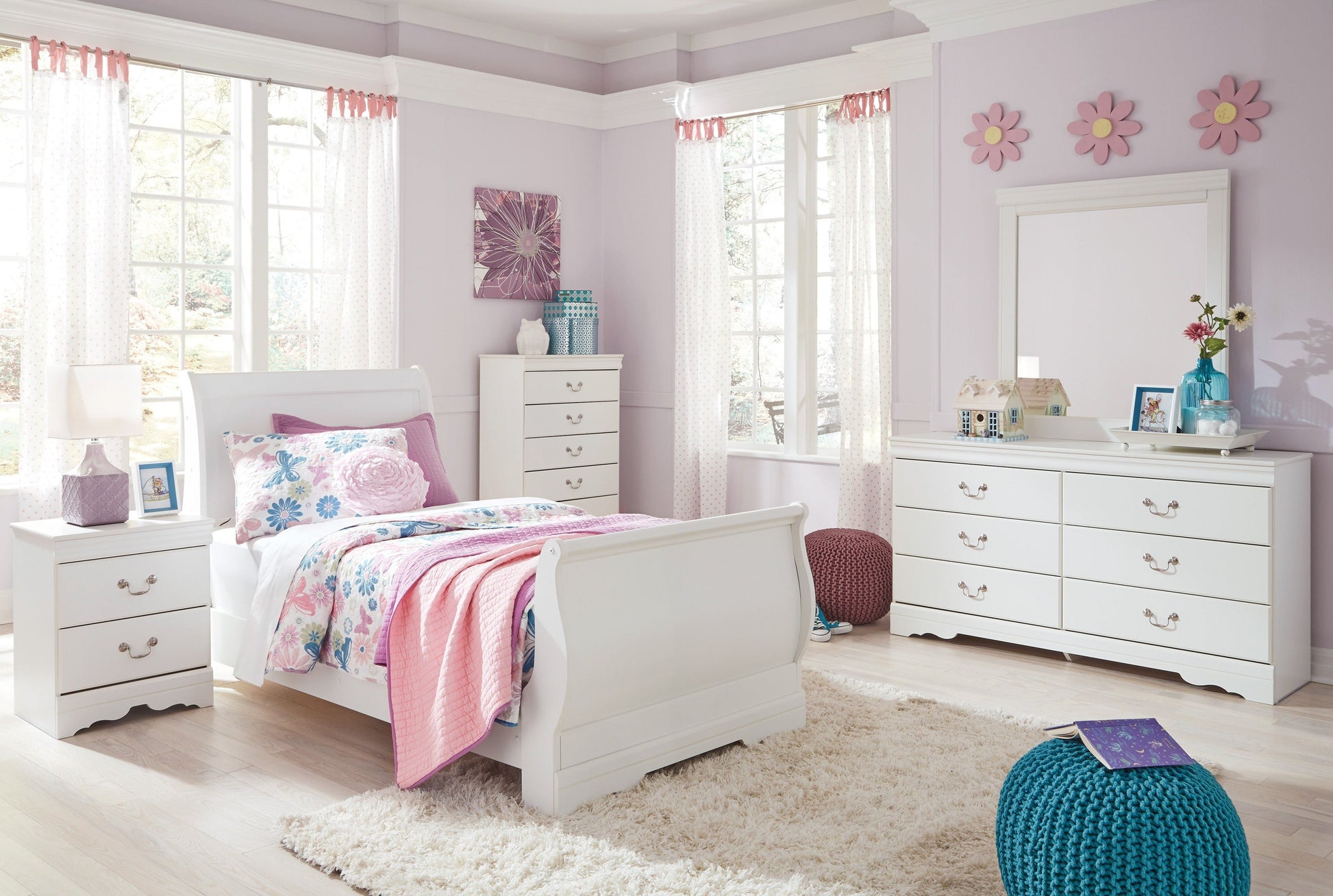 Anarasia White Sleigh Youth Bedroom Set - SET | B129-84 | B129-87 | B129-88 | B129-92 | B129-46 - Luna Furniture - Dallas Store