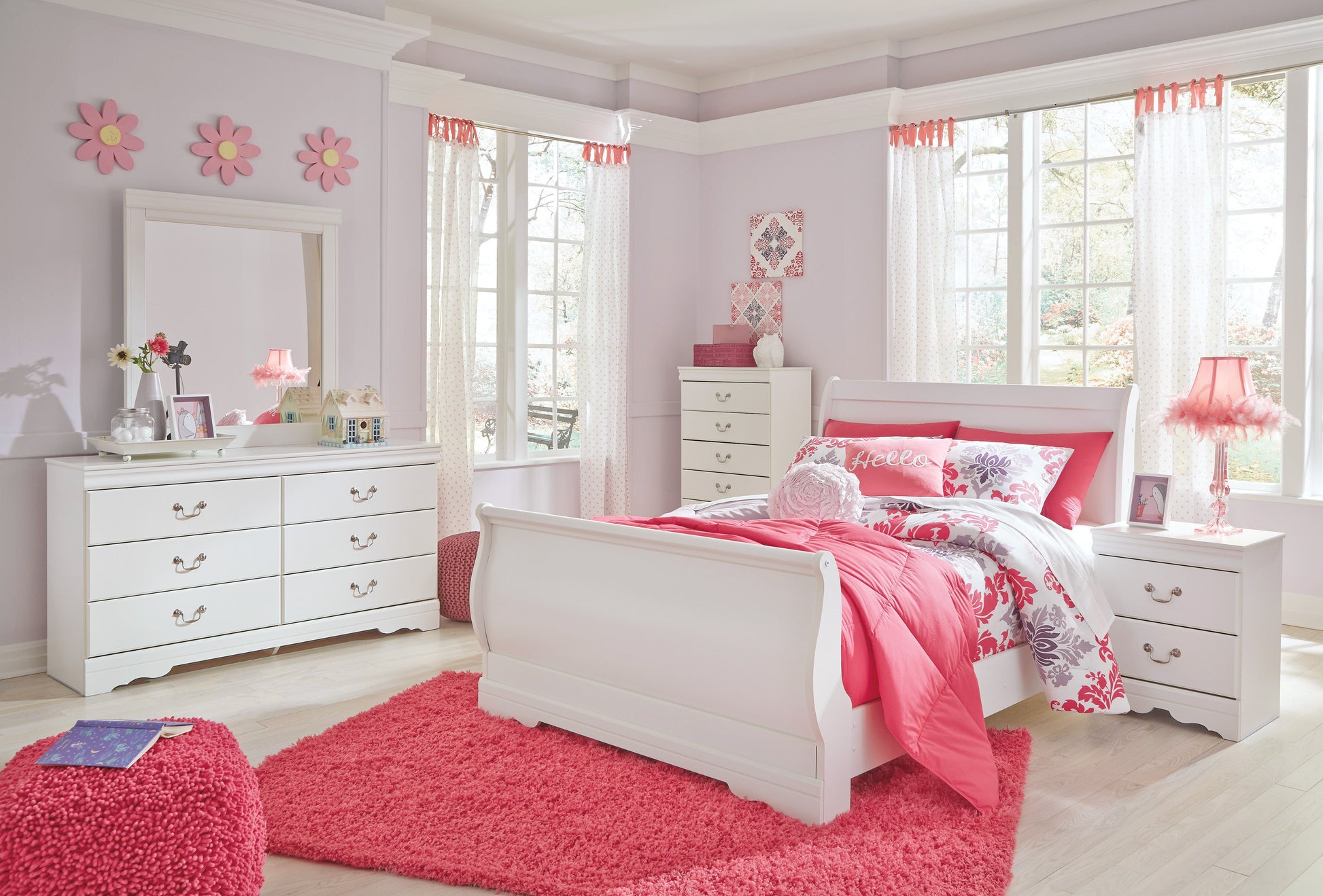 Anarasia White Sleigh Youth Bedroom Set - SET | B129-84 | B129-87 | B129-88 | B129-92 | B129-46 - Luna Furniture - Dallas Store