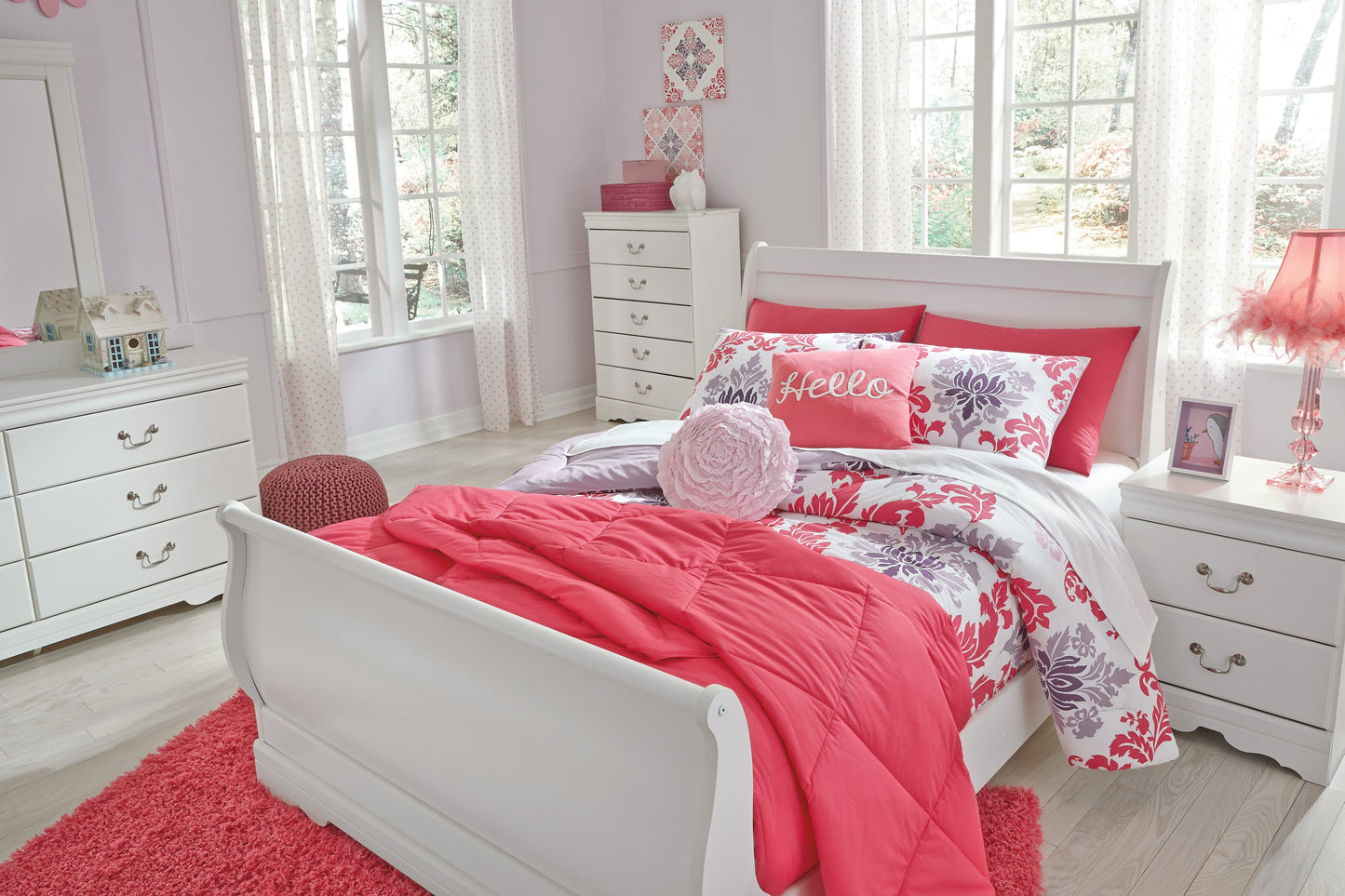 Anarasia White Sleigh Youth Bedroom Set - SET | B129-84 | B129-87 | B129-88 | B129-92 | B129-46 - Luna Furniture - Dallas Store