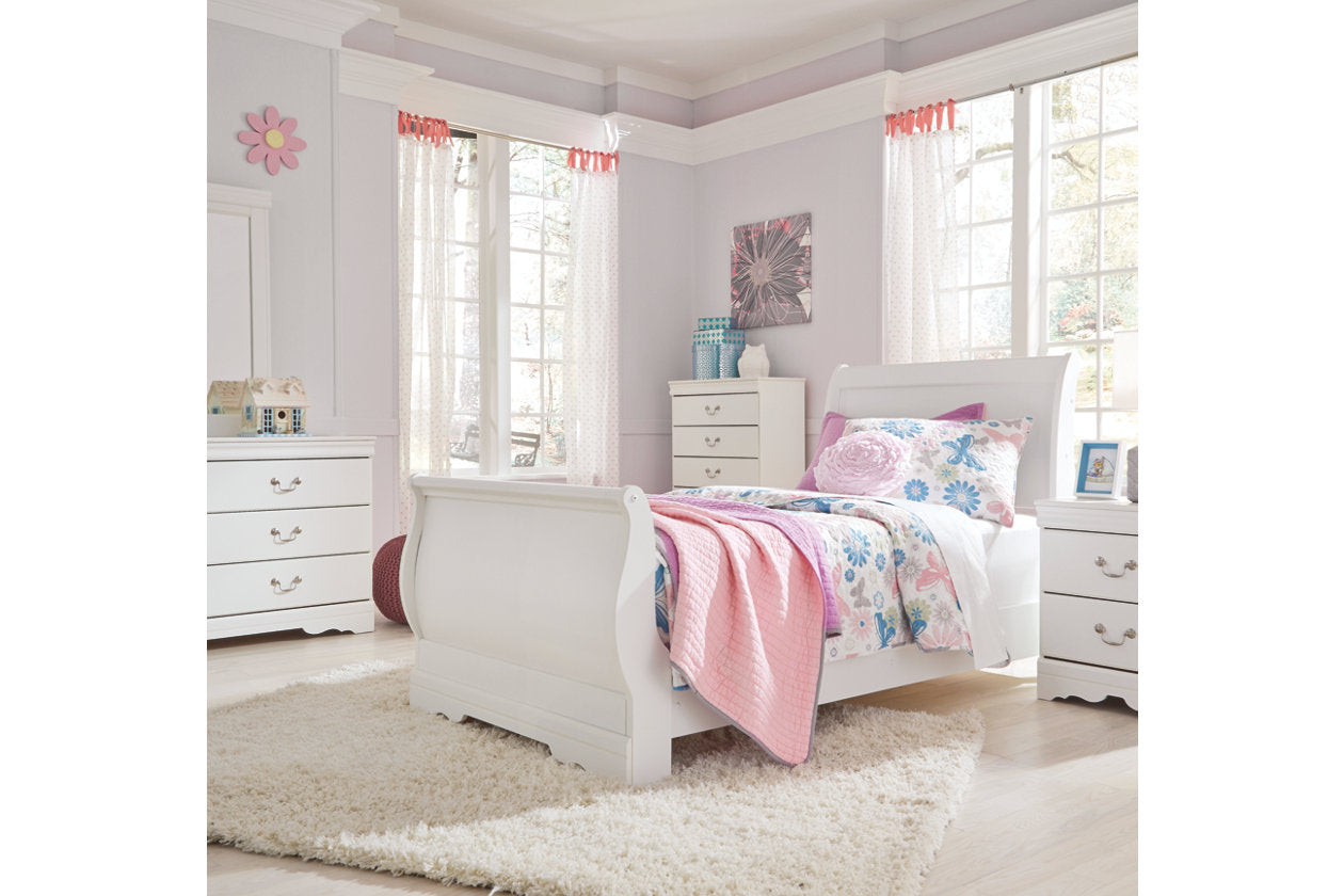Anarasia White Twin Sleigh Bed - SET | B129-63 | B129-82 | B129-62 - Luna Furniture - Dallas Store