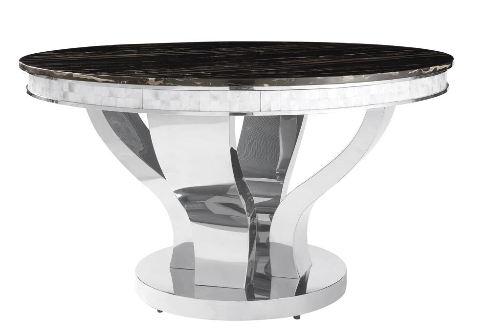 Anchorage Chrome/Black Round Dining Table - 107891 - Luna Furniture - Dallas Store