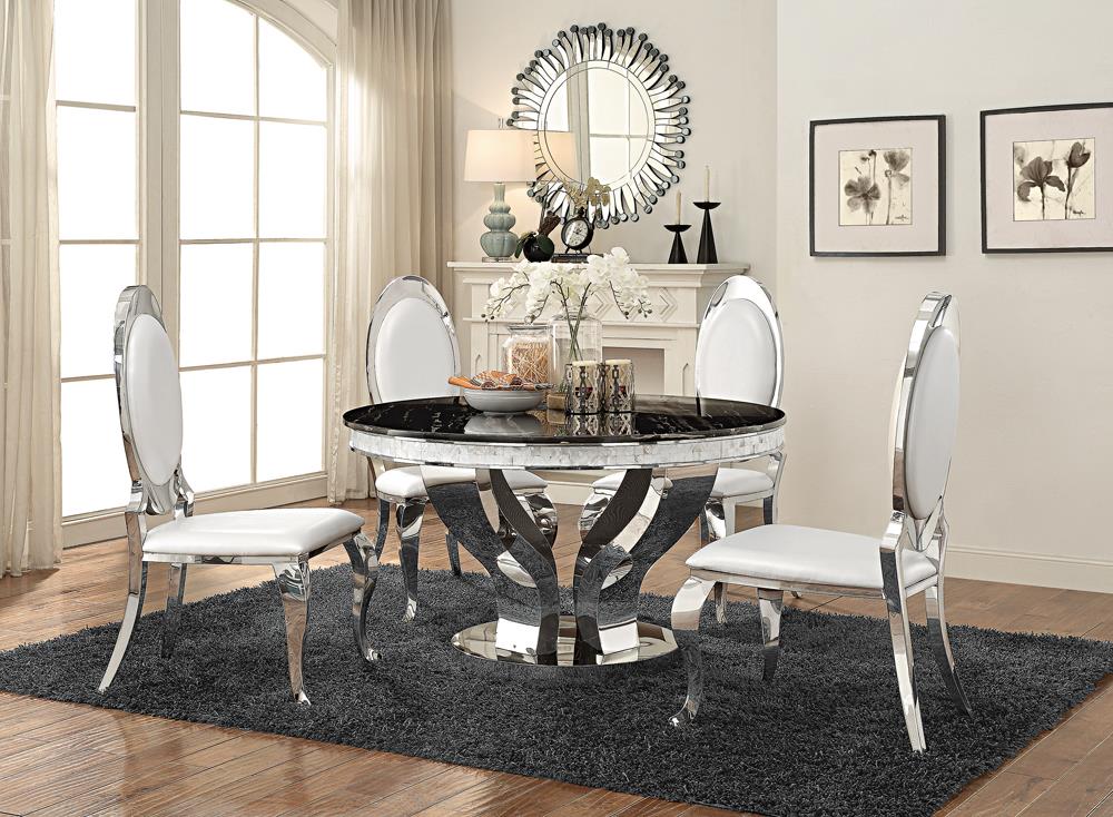 Anchorage Chrome/Black Round Dining Table - 107891 - Luna Furniture - Dallas Store