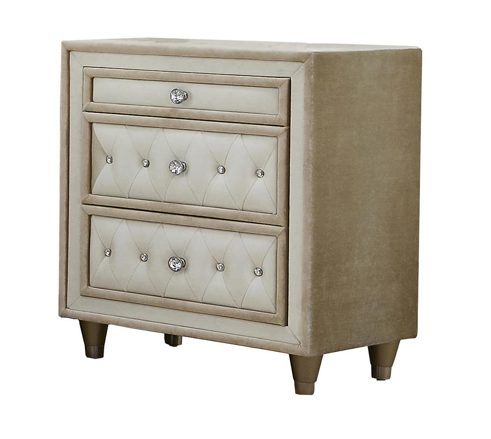 Antonella 3-Drawer Upholstered Nightstand Ivory/Camel - 223522 - Luna Furniture - Dallas Store