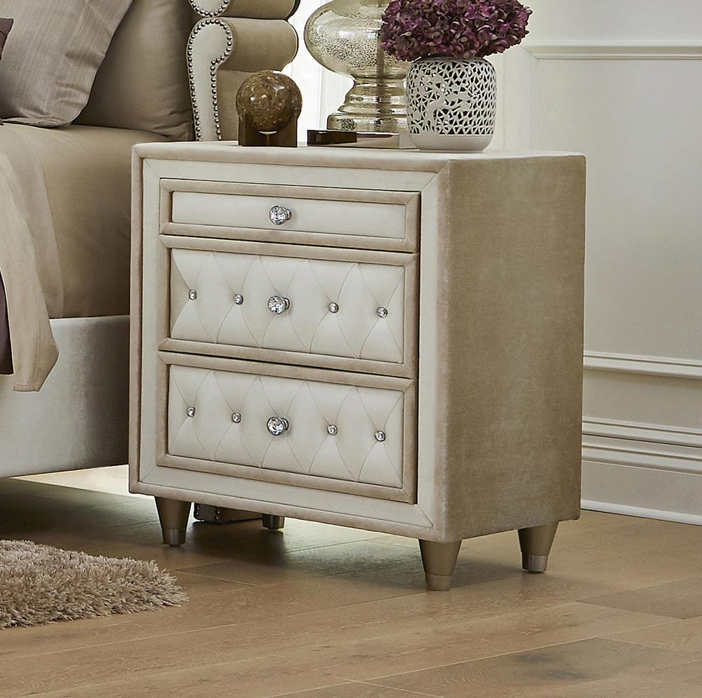 Antonella 3-Drawer Upholstered Nightstand Ivory/Camel - 223522 - Luna Furniture - Dallas Store