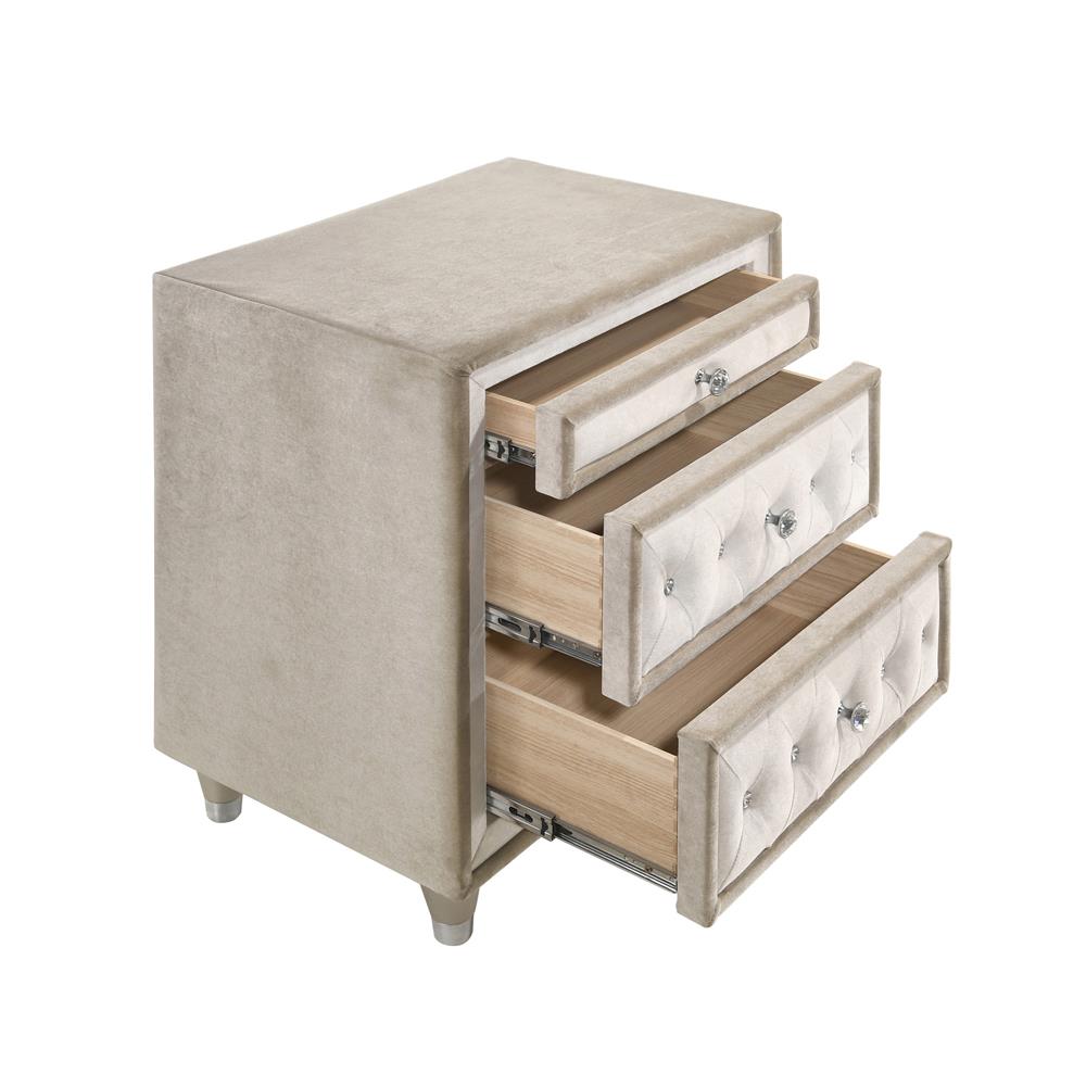 Antonella 3-Drawer Upholstered Nightstand Ivory/Camel - 223522 - Luna Furniture - Dallas Store