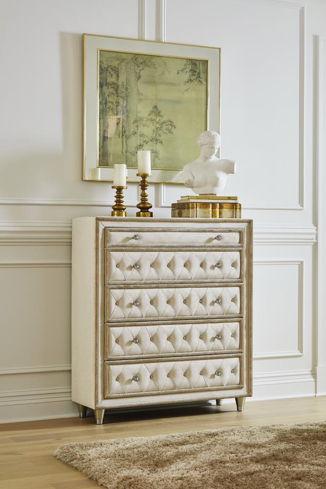 Antonella Ivory/Camel 5-Drawer Upholstered Chest - 223525 - Luna Furniture - Dallas Store