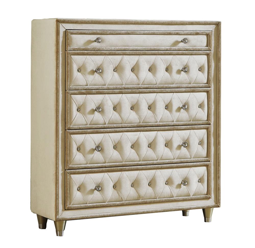 Antonella Ivory/Camel 5-Drawer Upholstered Chest - 223525 - Luna Furniture - Dallas Store