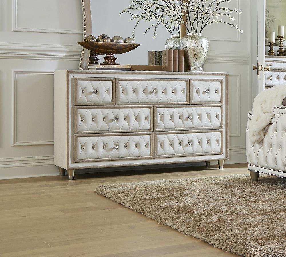Antonella Ivory/Camel 7-Drawer Upholstered Dresser - 223523 - Luna Furniture - Dallas Store