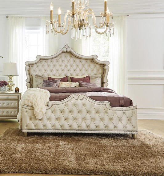 Antonella Upholstered Tufted California King Bed Ivory/Camel - 223521KW - Luna Furniture - Dallas Store
