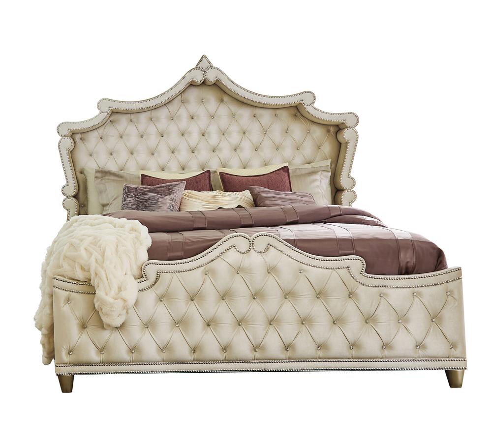 Antonella Upholstered Tufted Eastern King Bed Ivory/Camel - 223521KE - Luna Furniture - Dallas Store