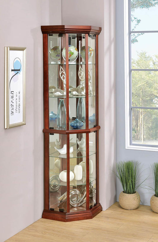 Appledale Medium Brown 6-Shelf Corner Curio Cabinet - 3393 - Luna Furniture - Dallas Store