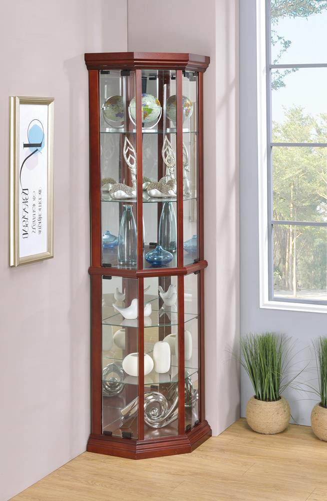 Appledale Medium Brown 6-Shelf Corner Curio Cabinet - 3393 - Luna Furniture - Dallas Store