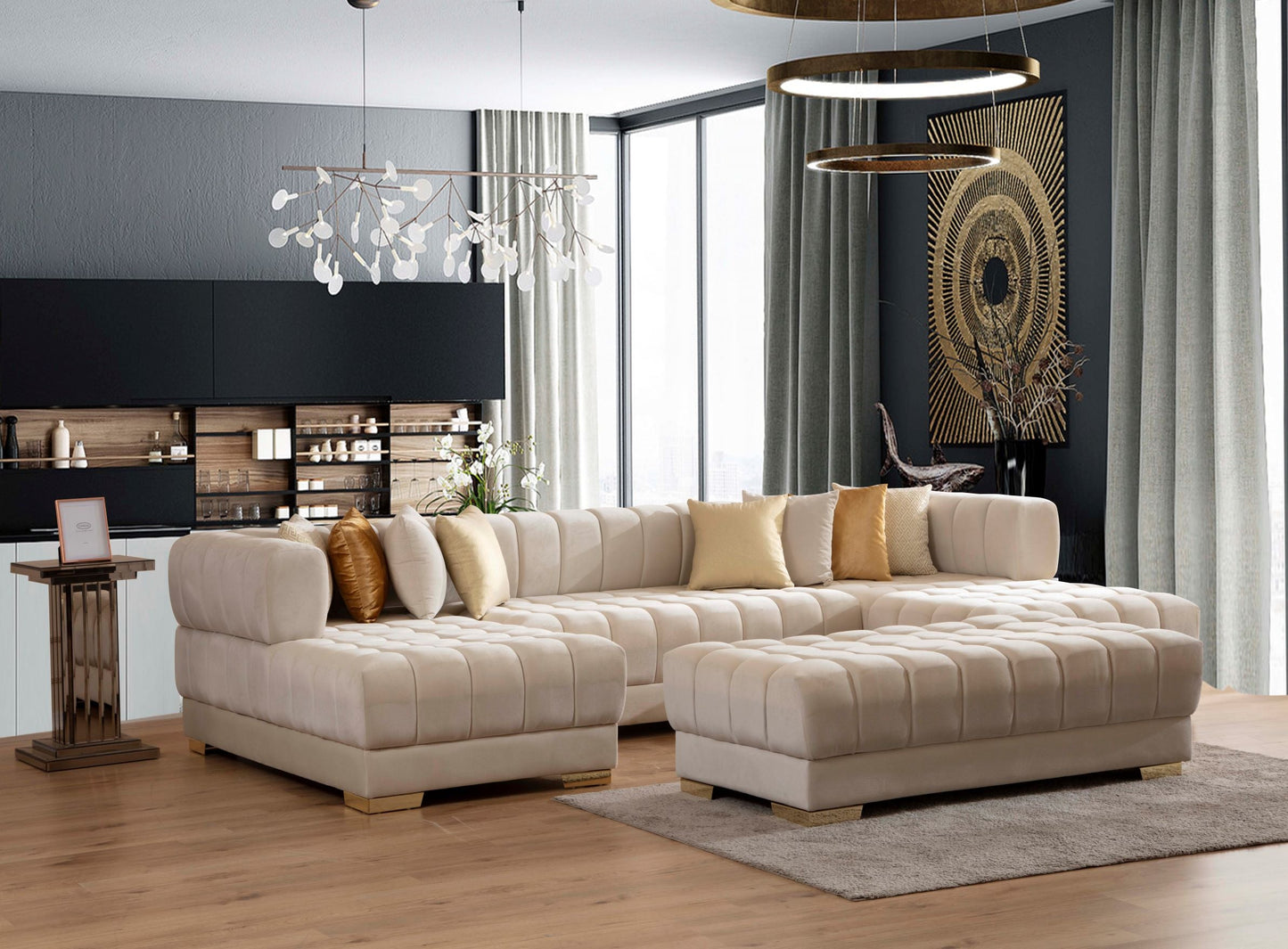 Ariana Ivory Velvet Ottoman - ARIANAIVORY-OTT - Luna Furniture - Dallas Store