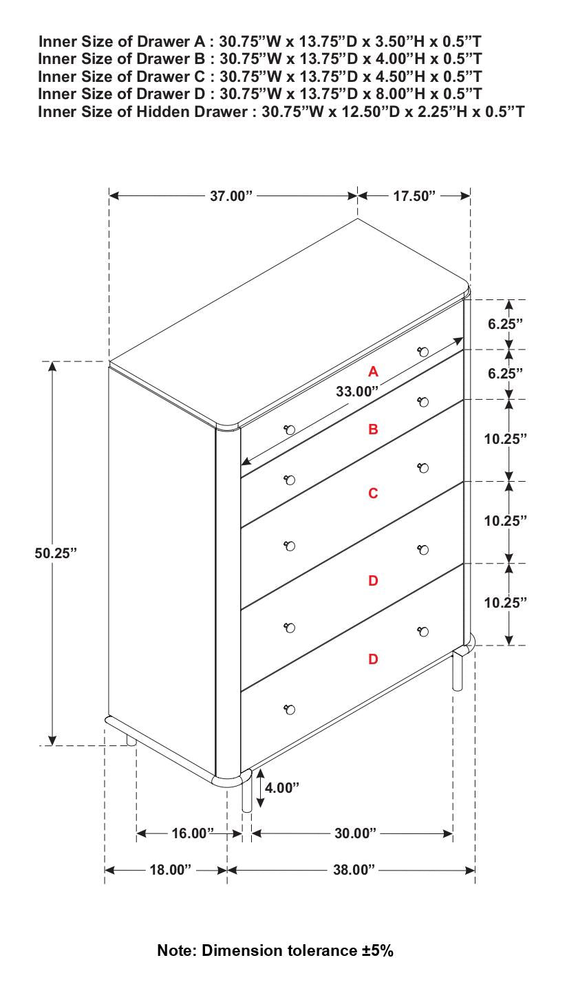 Arini Sand Wash 5-Drawer Chest - 224305 - Luna Furniture - Dallas Store