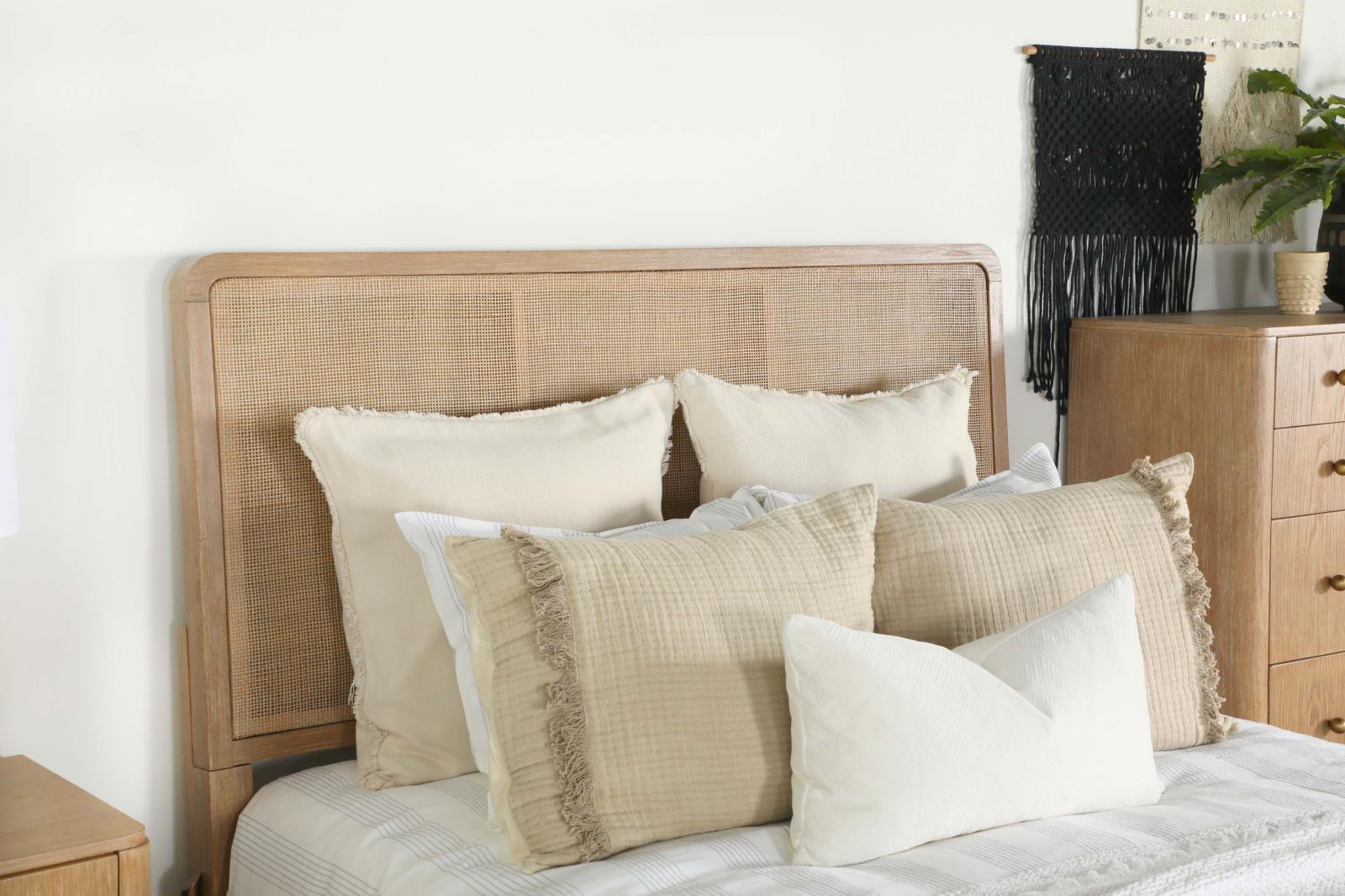 Arini Upholstered Queen Panel Bed Sand Wash/Natural Cane - 224300Q - Luna Furniture - Dallas Store