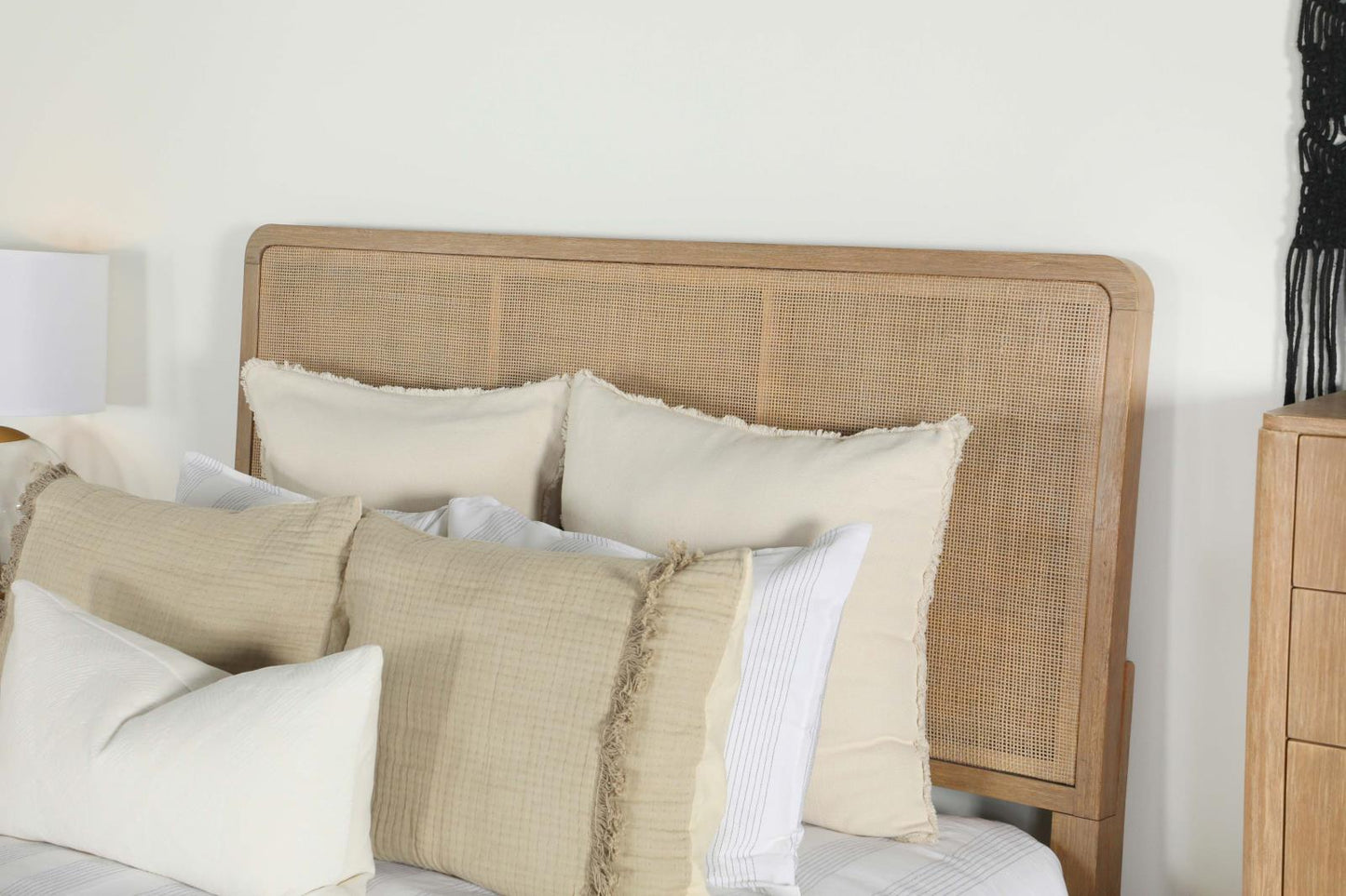 Arini Upholstered Queen Panel Bed Sand Wash/Natural Cane - 224300Q - Luna Furniture - Dallas Store