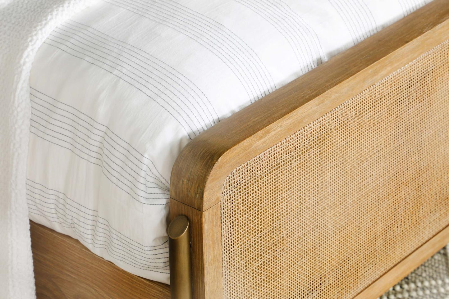 Arini Upholstered Queen Panel Bed Sand Wash/Natural Cane - 224300Q - Luna Furniture - Dallas Store