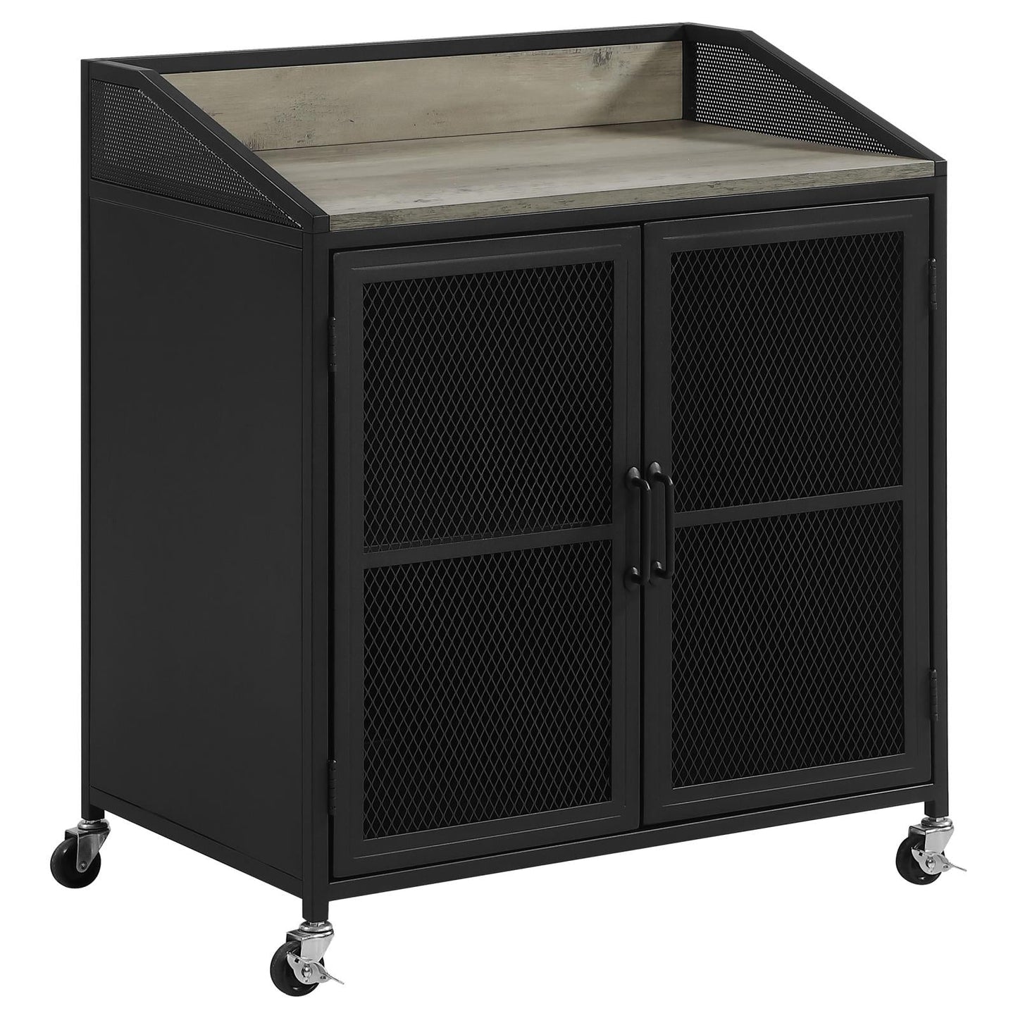 Arlette Gray Wash/Sandy Black Wine Cabinet with Wire Mesh Doors - 183476 - Luna Furniture - Dallas Store