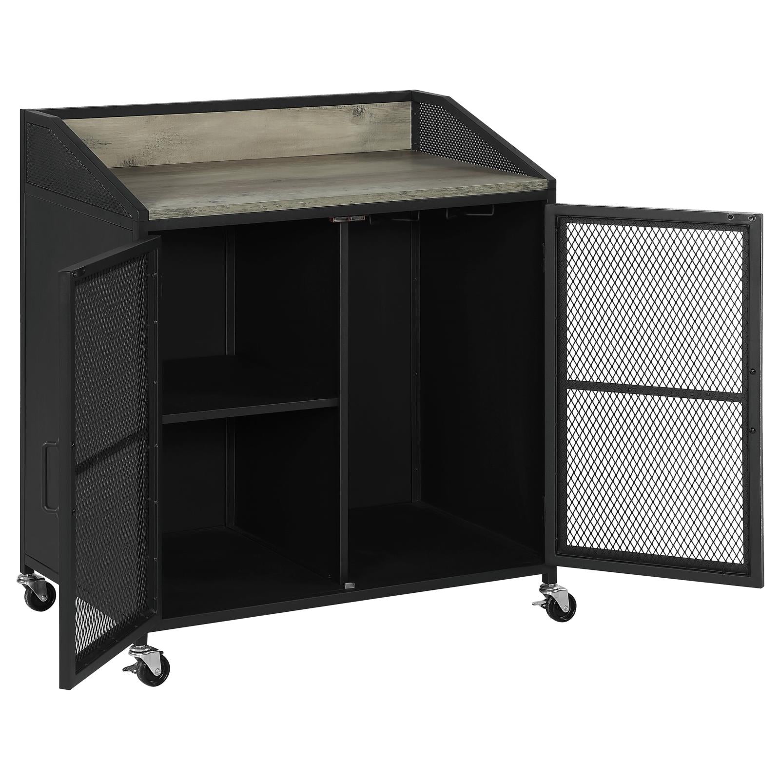 Arlette Gray Wash/Sandy Black Wine Cabinet with Wire Mesh Doors - 183476 - Luna Furniture - Dallas Store