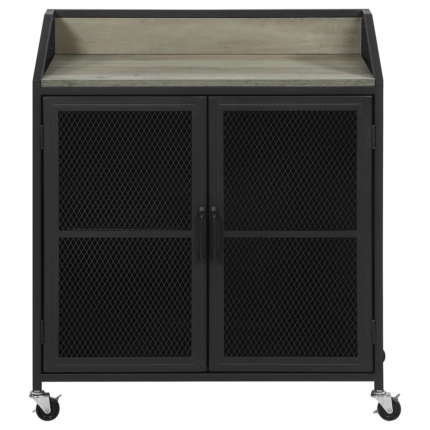 Arlette Gray Wash/Sandy Black Wine Cabinet with Wire Mesh Doors - 183476 - Luna Furniture - Dallas Store