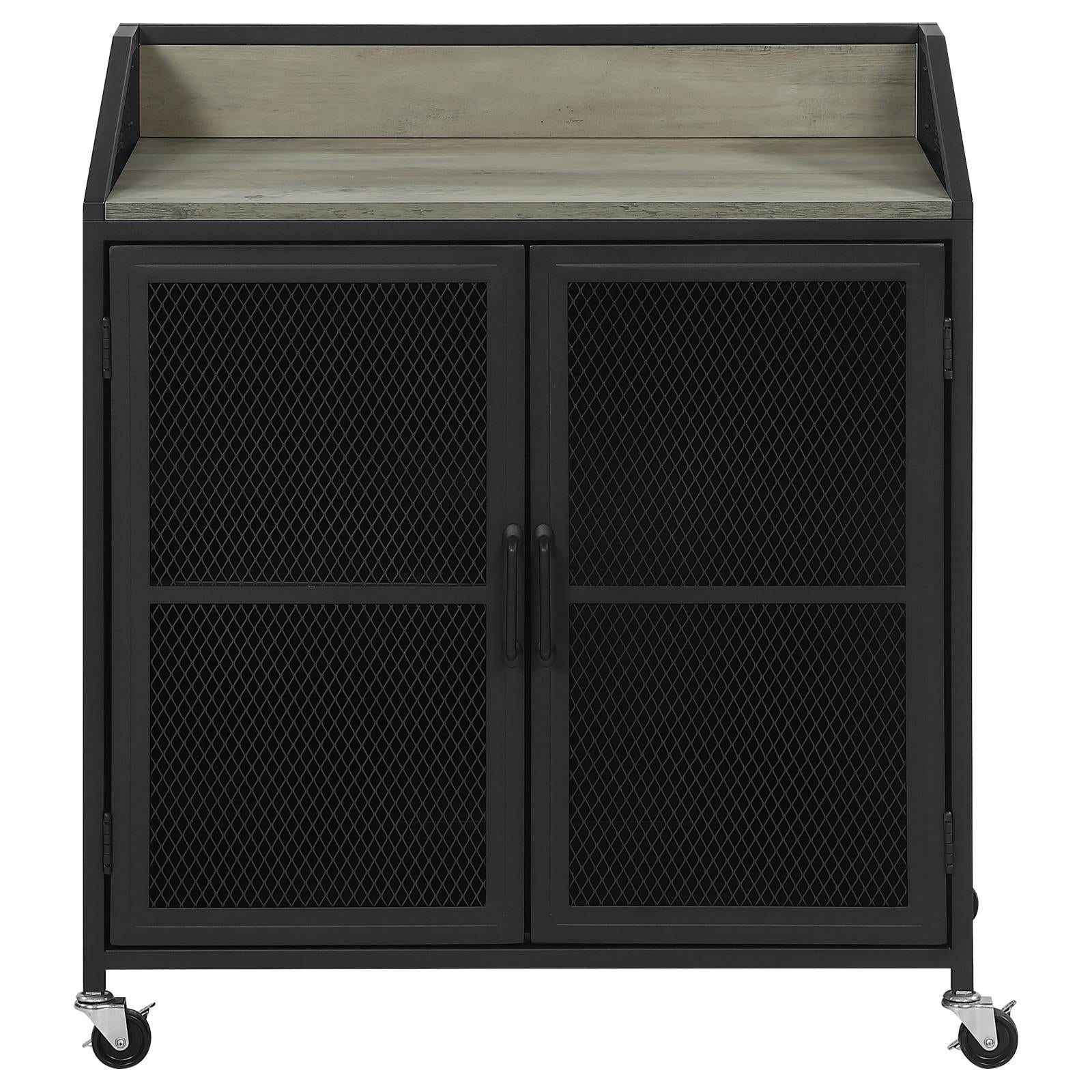 Arlette Gray Wash/Sandy Black Wine Cabinet with Wire Mesh Doors - 183476 - Luna Furniture - Dallas Store