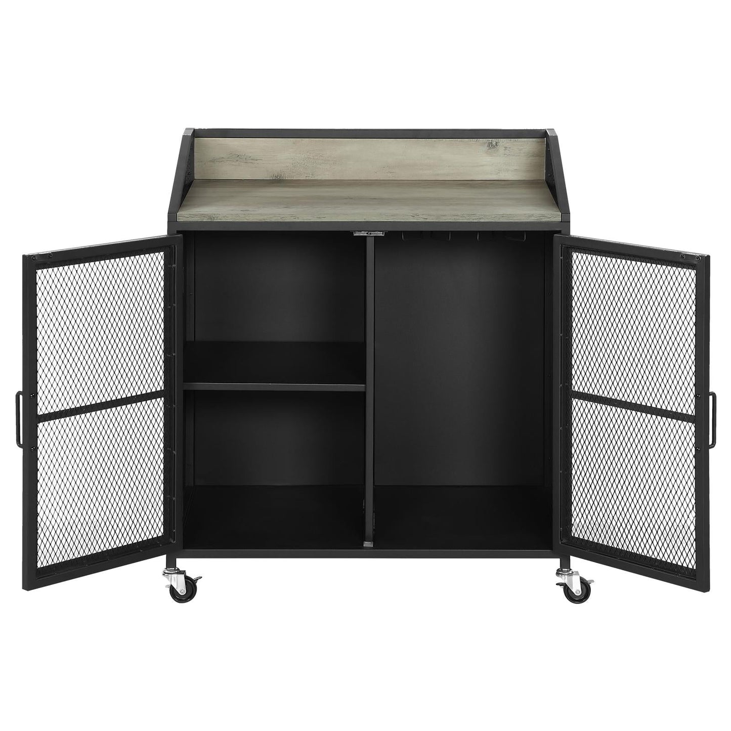 Arlette Gray Wash/Sandy Black Wine Cabinet with Wire Mesh Doors - 183476 - Luna Furniture - Dallas Store