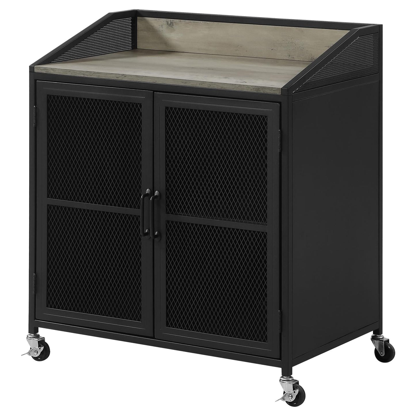 Arlette Gray Wash/Sandy Black Wine Cabinet with Wire Mesh Doors - 183476 - Luna Furniture - Dallas Store