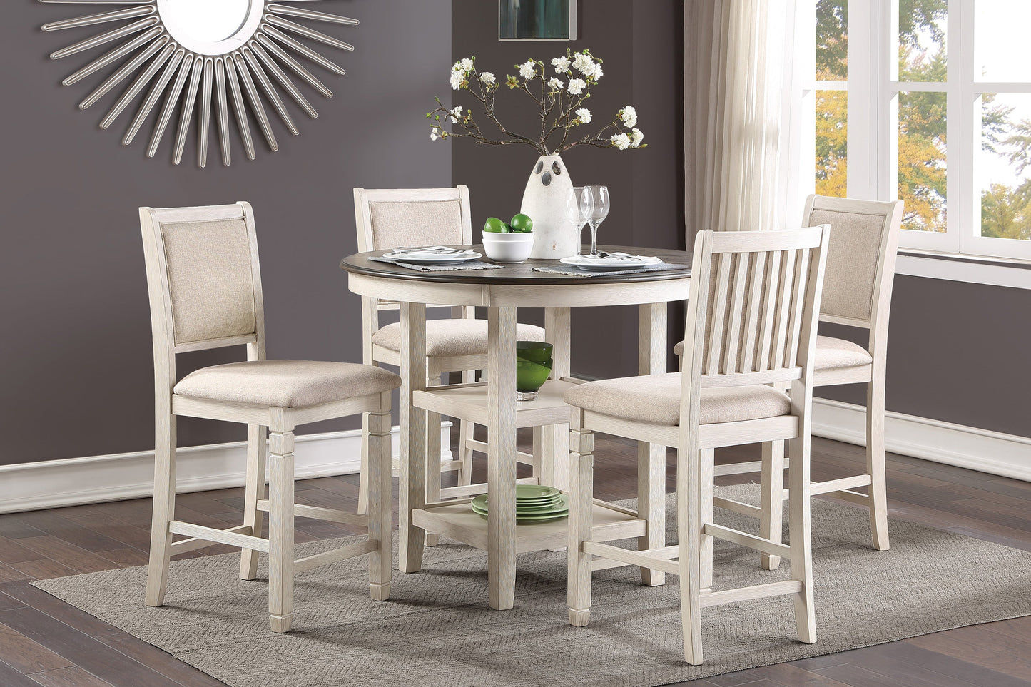 Asher Antique White Counter Height Chair, Set of 2 - 5800WH-24 - Luna Furniture - Dallas Store