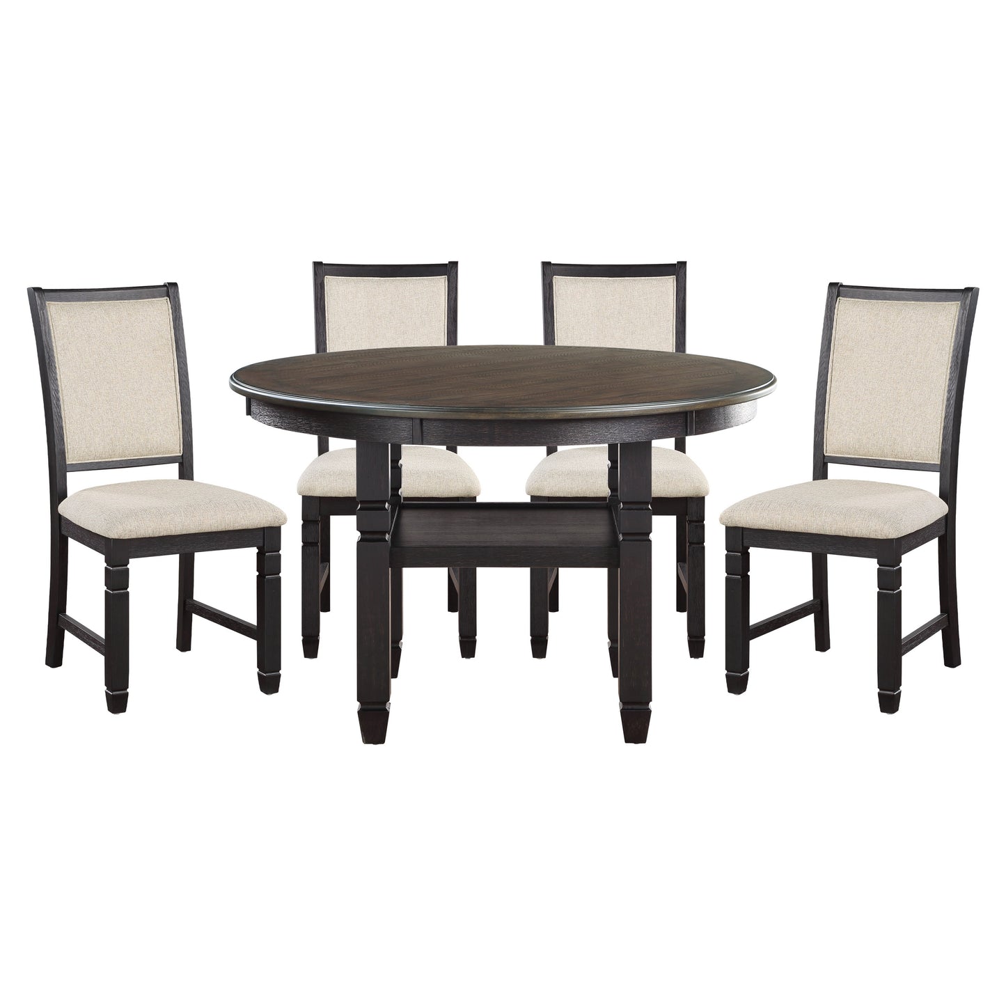 Asher Black/Brown Round 5-Piece Dining Room Set - SET | 5800BK-48RD | 5800BKS(2) - Luna Furniture - Dallas Store