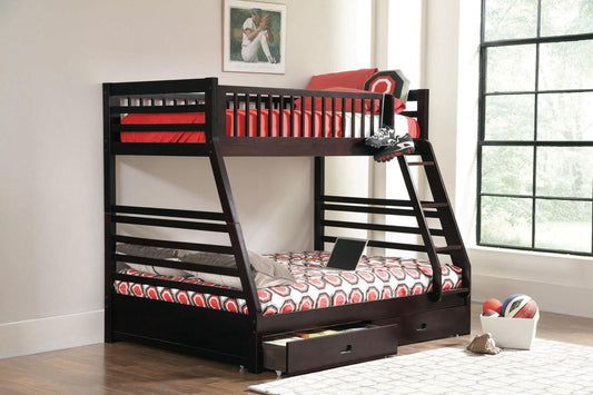 Ashton Cappuccino Twin over Full 2-Drawer Bunk Bed - 460184 - Luna Furniture - Dallas Store