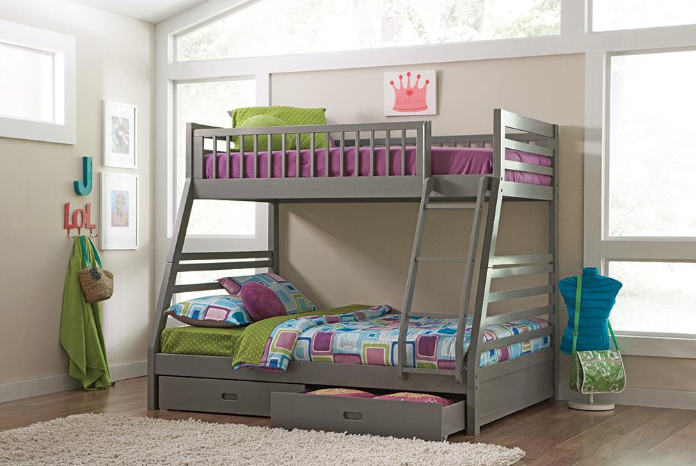Ashton Gray Twin over Full 2-Drawer Bunk Bed - 460182 - Luna Furniture - Dallas Store