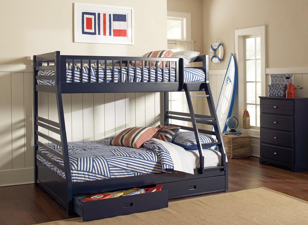 Ashton Navy Blue Twin over Full 2-Drawer Bunk Bed - 460181 - Luna Furniture - Dallas Store