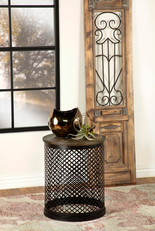 Aurora Natural/Black Round Accent Table with Drum Base - 935990 - Luna Furniture - Dallas Store