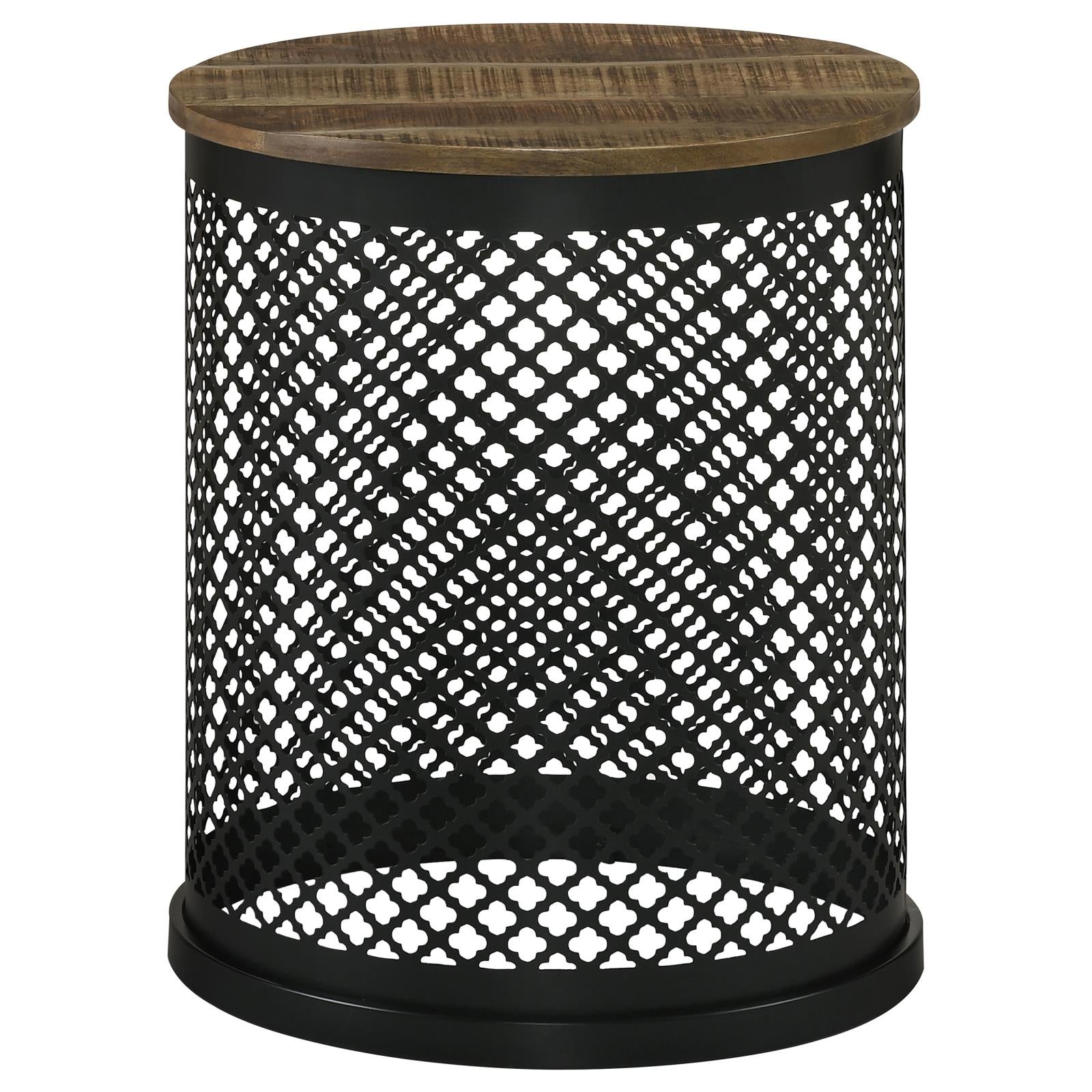 Aurora Natural/Black Round Accent Table with Drum Base - 935990 - Luna Furniture - Dallas Store