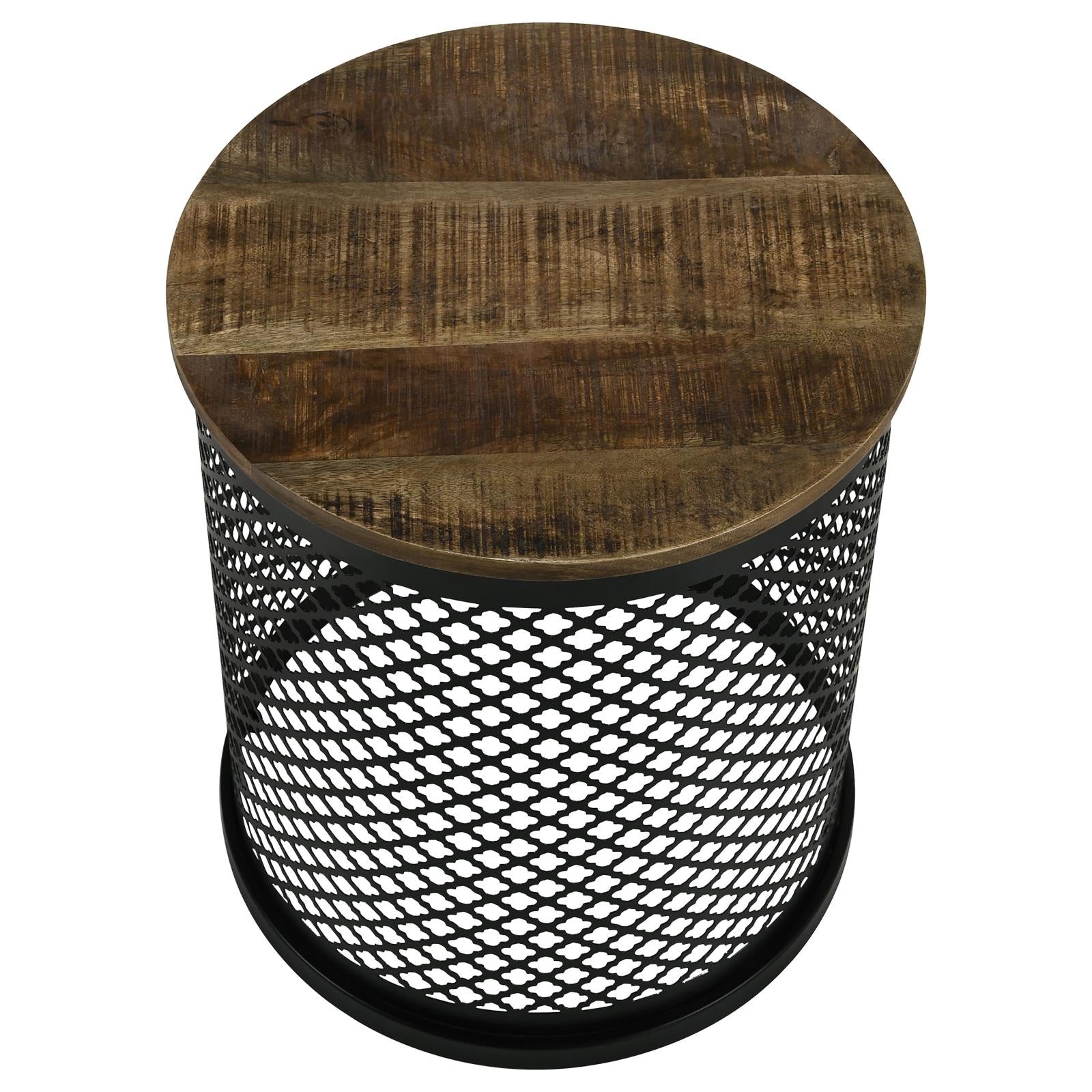 Aurora Natural/Black Round Accent Table with Drum Base - 935990 - Luna Furniture - Dallas Store