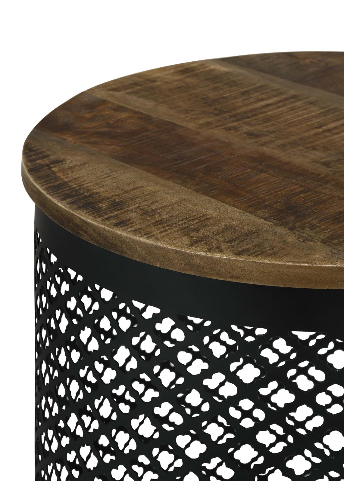 Aurora Natural/Black Round Accent Table with Drum Base - 935990 - Luna Furniture - Dallas Store