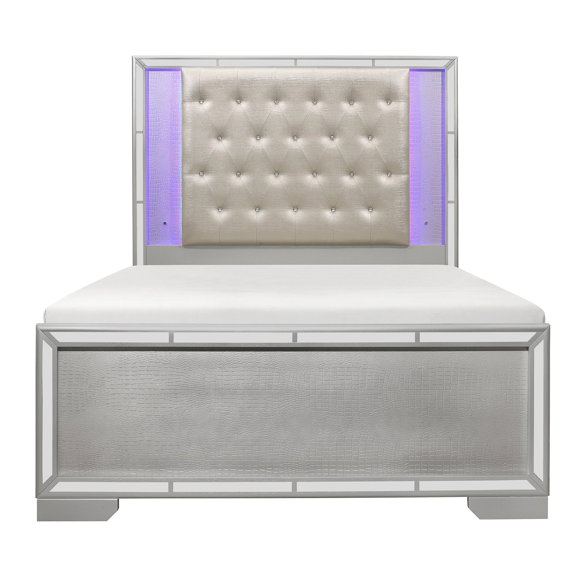 Aveline Silver King LED Upholstered Panel Bed - SET | 1428SVK-1 | 1428SVK-2 | 1428SV-3 - Luna Furniture - Dallas Store
