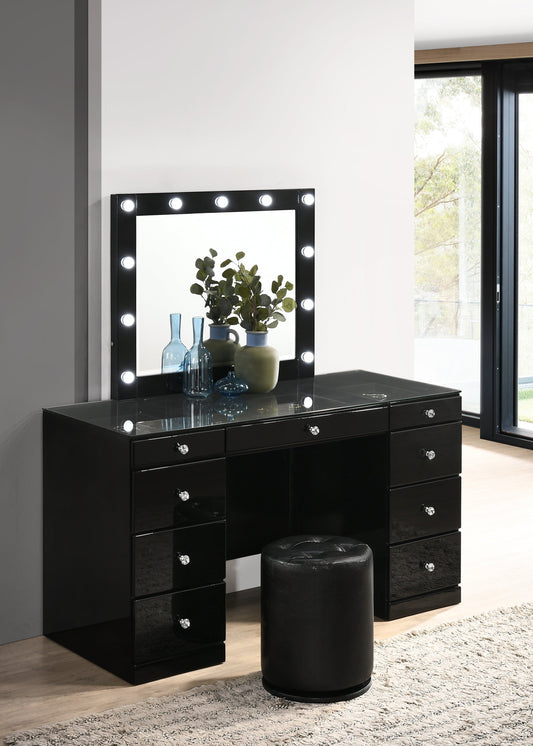 Avery Black Makeup Vanity Set with Lighted Mirror - SET | B4850BK-91-TOP | B4850BK-91-BASE | B4850BK-91-11 - Luna Furniture - Dallas Store