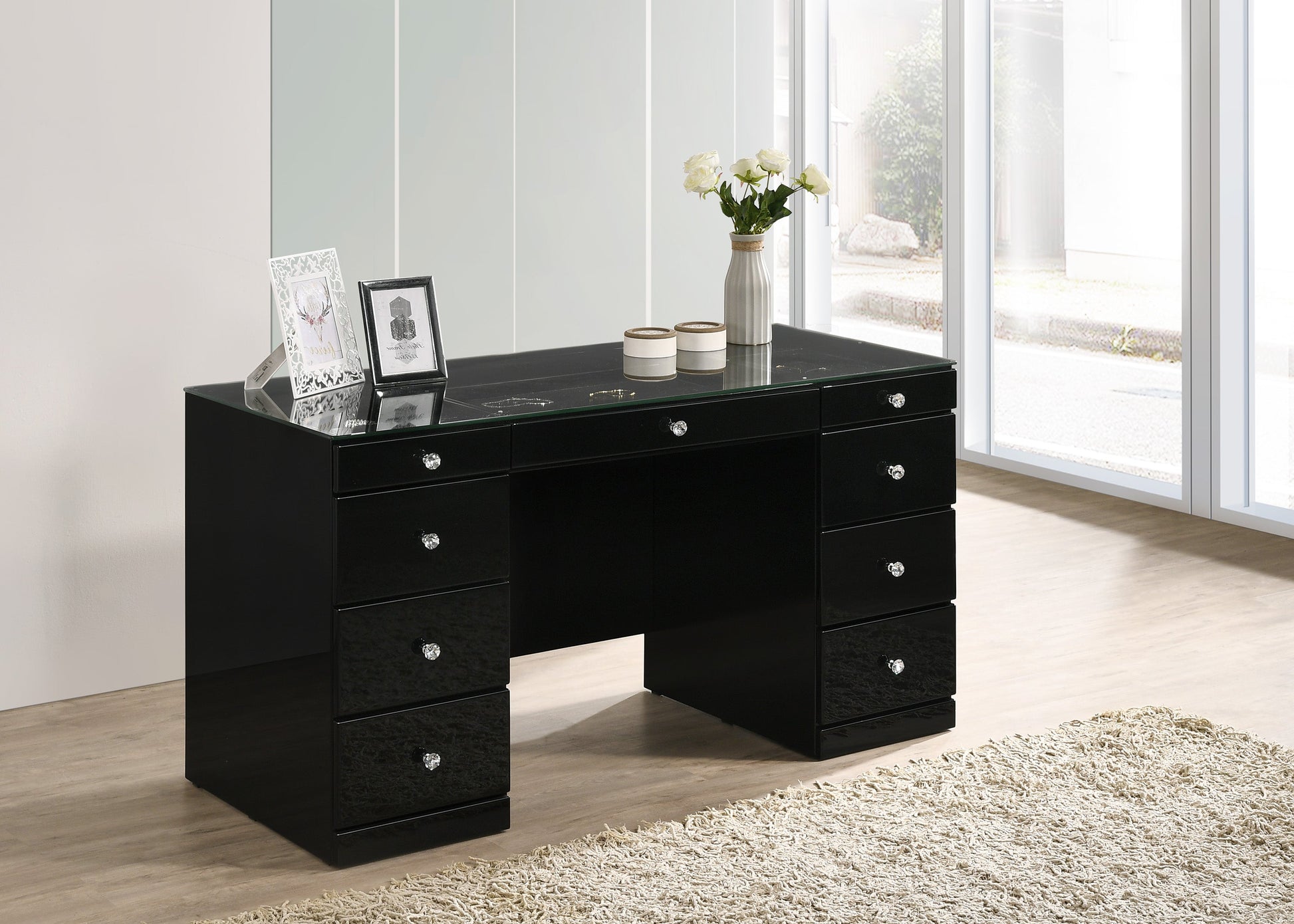Avery Black Makeup Vanity Set with Lighted Mirror - SET | B4850BK-91-TOP | B4850BK-91-BASE | B4850BK-91-11 - Luna Furniture - Dallas Store